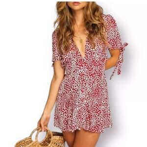 Rue Stiic Laguna Mini Dress Red White Heart Print Size M V-neck Valentines